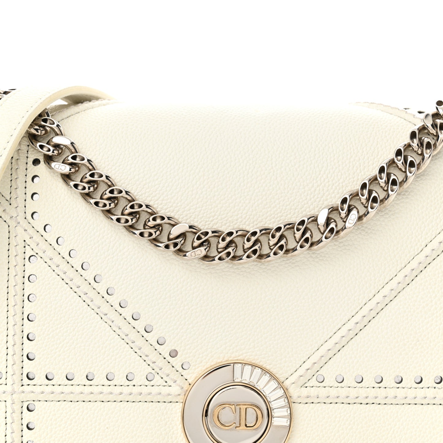 Grained Calfskin Perforated Diorama Flap Bag Latte