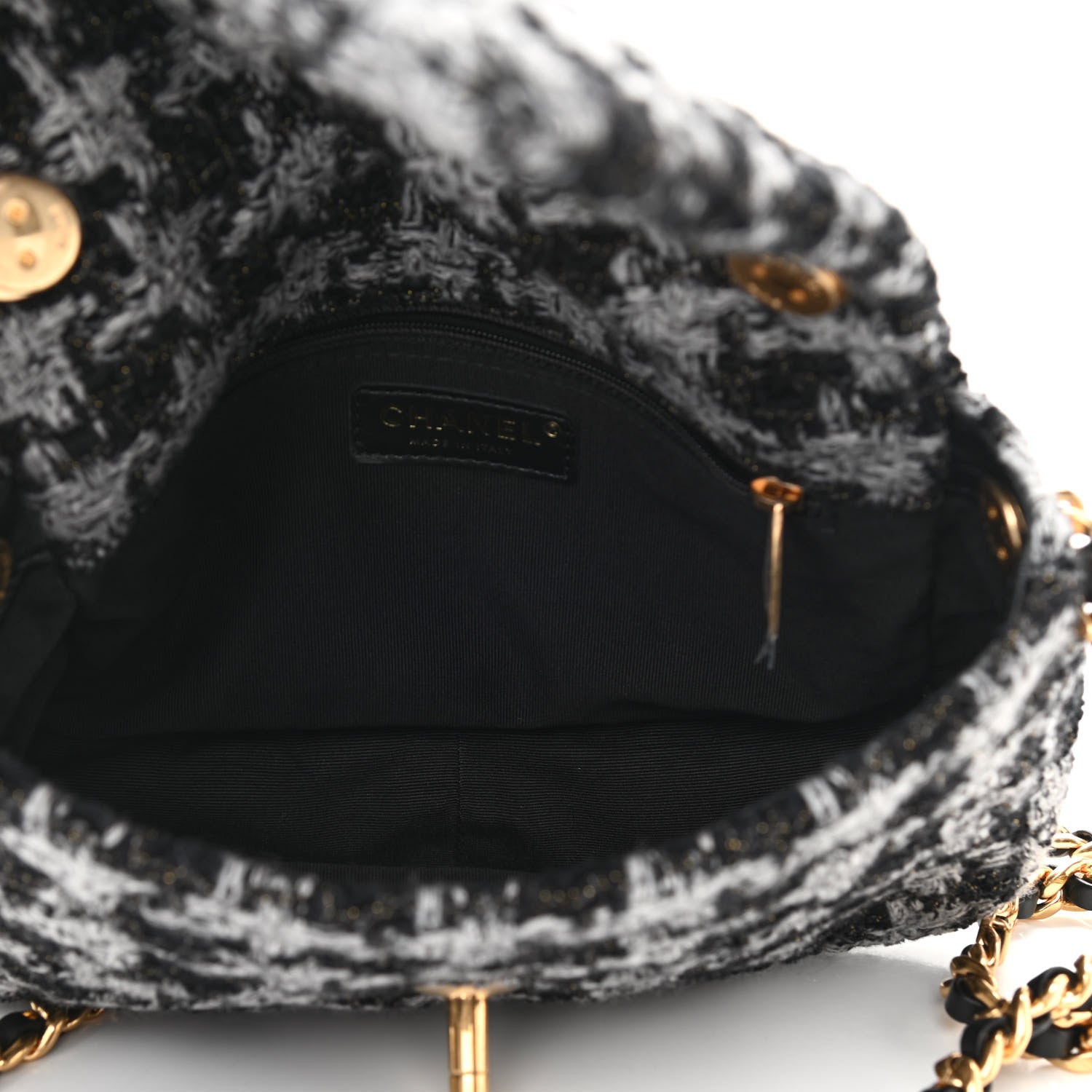Chanel Wool Tweed Quilted Elegant Chain Flap Black Grey 5 of 11