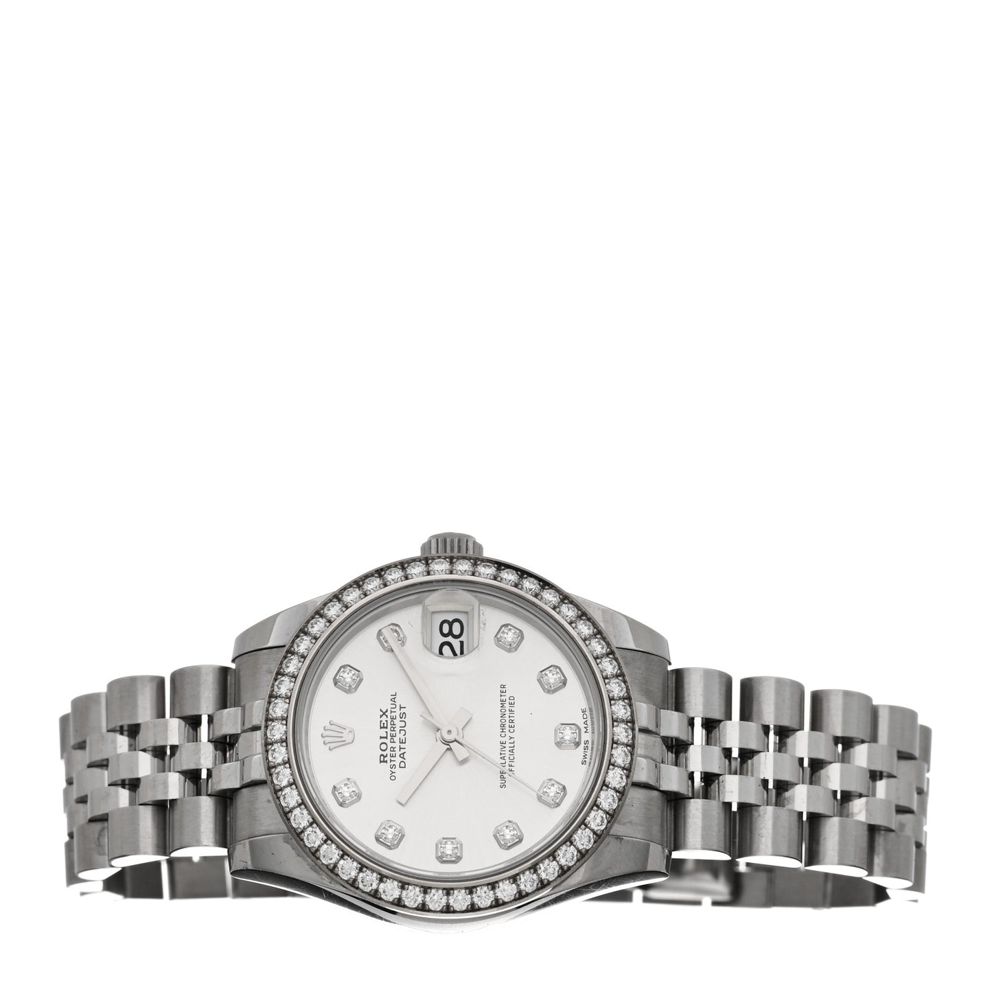 Stainless Steel 18K White Gold Diamond Bezel 31mm Oyster Perpetual Datejust Watch Silver 178384