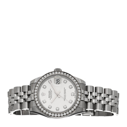 Rolex Stainless Steel 18K White Gold Diamond Bezel 31mm Oyster Perpetual Datejust Watch Silver 178384 2 of 5