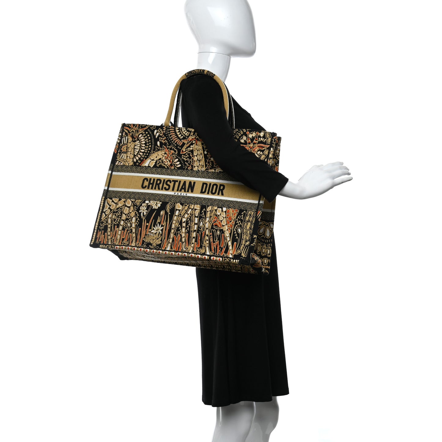 Canvas Embroidered Dior Animals Giraffe Book Tote Yellow Multicolor