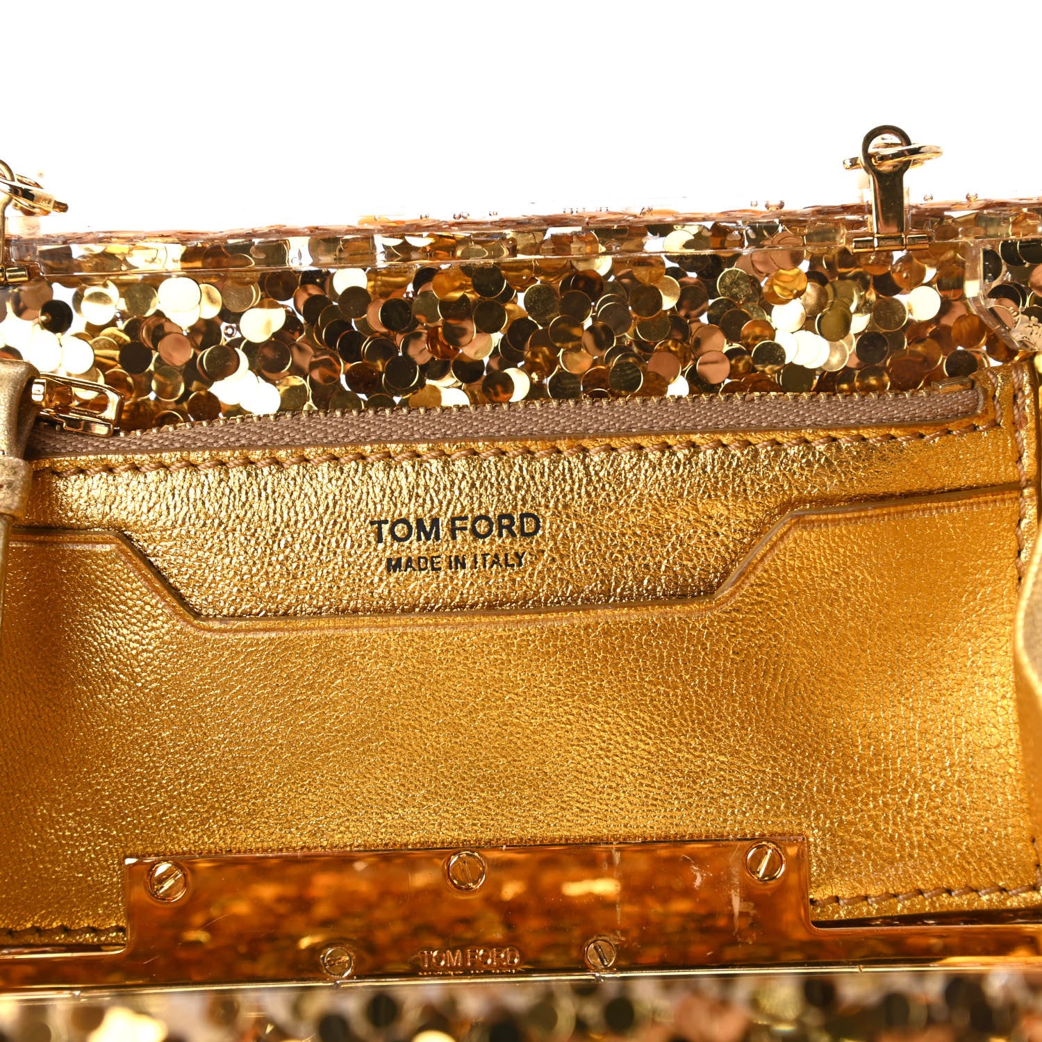 Tom Ford Sequin Plexiglass Lipstick Minaudiere Clutch Gold 8 of 11