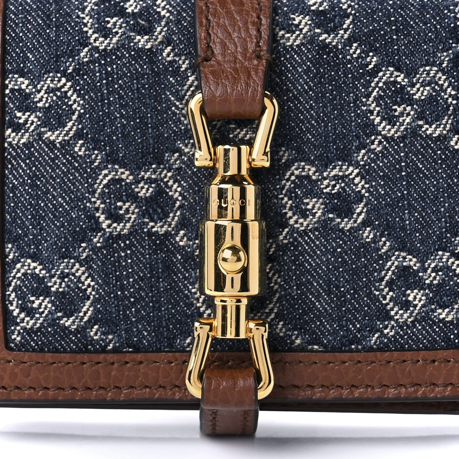 Gucci New Denim GG Monogram Jackie 1961 Card Case Blue Tea Cuir 6 of 7