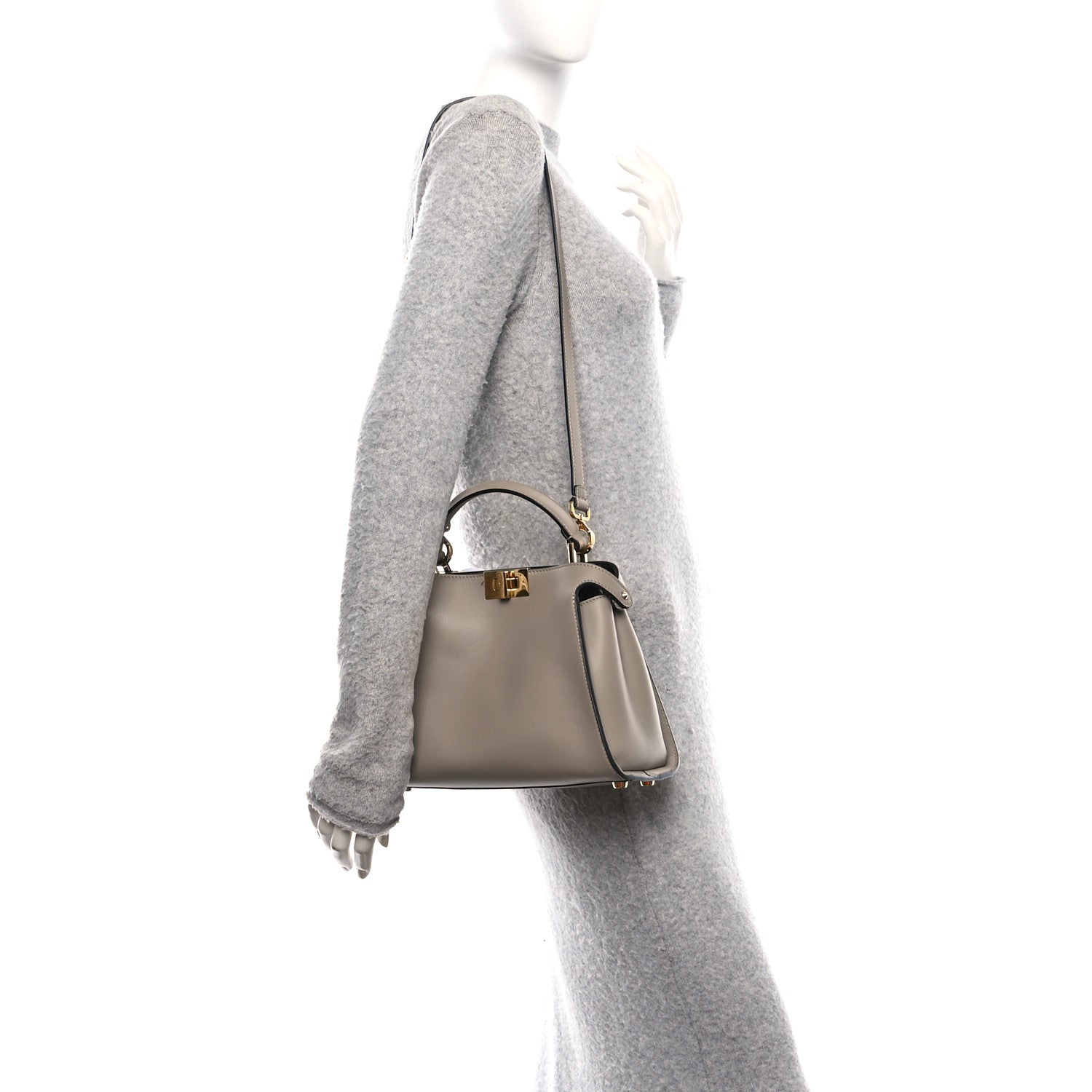 Fendi Vitello Tahiti Burro Medium Peekaboo Iconic Essentially Satchel Tortora Black 2 of 9