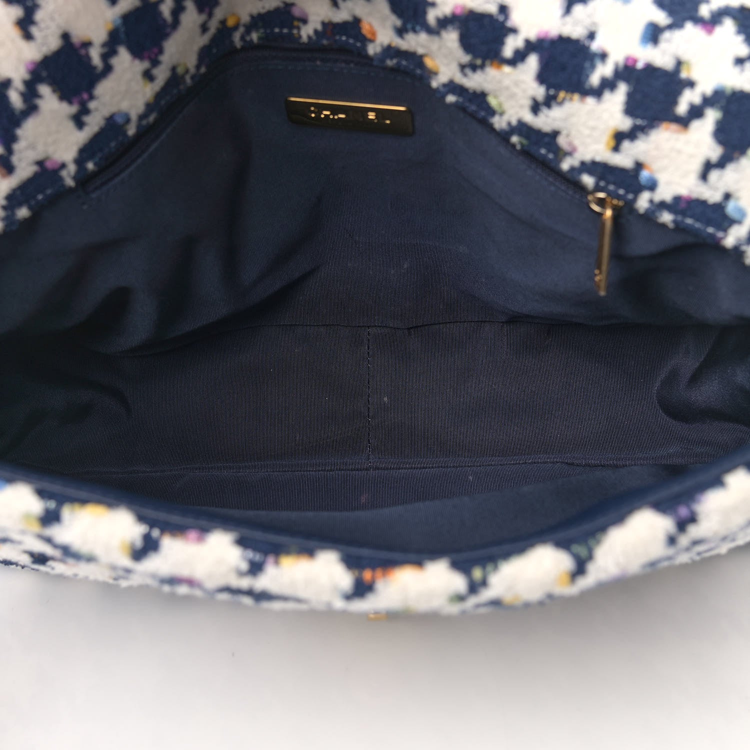 Chanel Tweed Quilted Maxi Chanel 19 Flap Ecru Navy Blue Multicolor 5 of 9