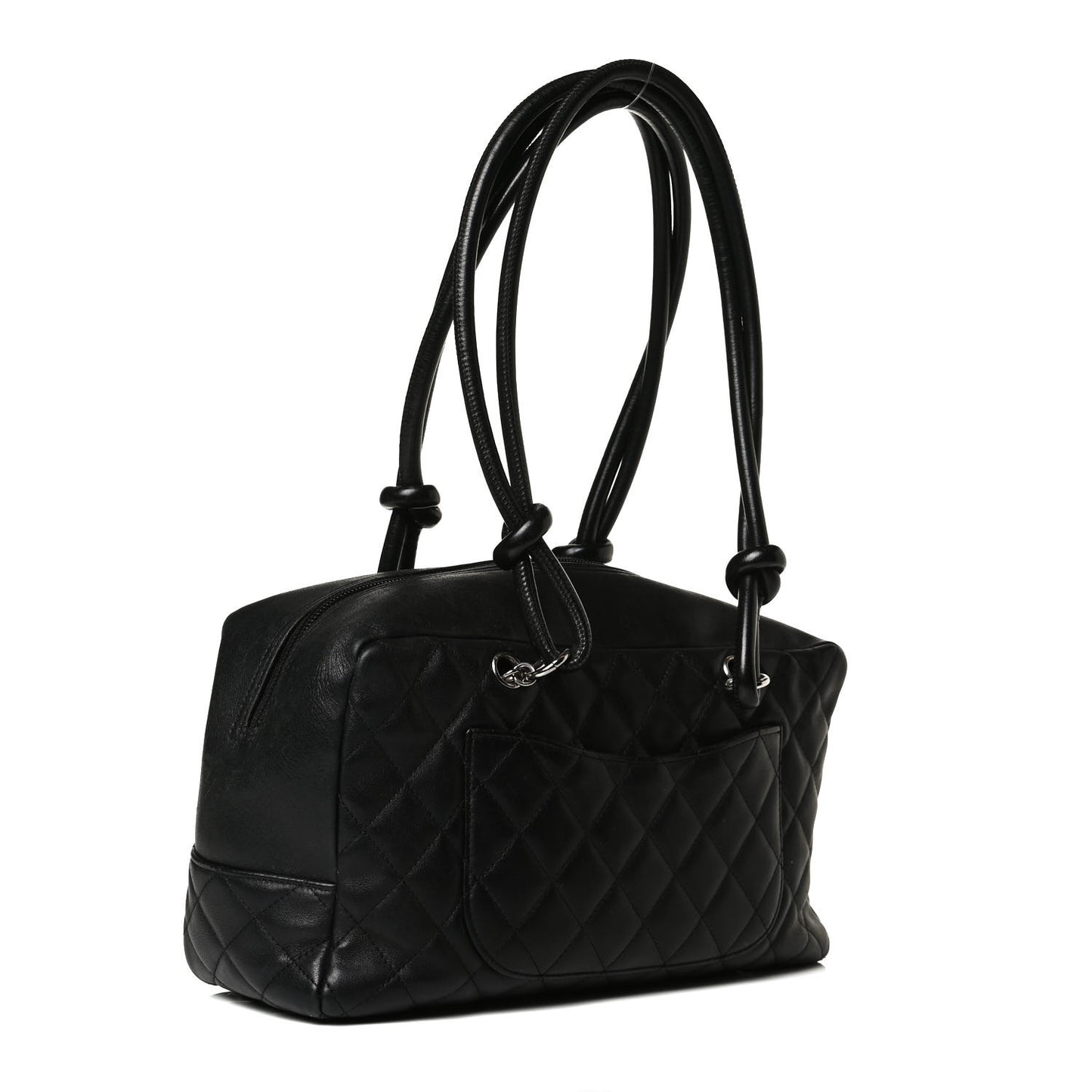 Calfskin Quilted Large Cambon Bowler Black White