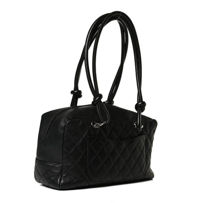 Chanel Calfskin Quilted Large Cambon Bowler Black White 3 of 17