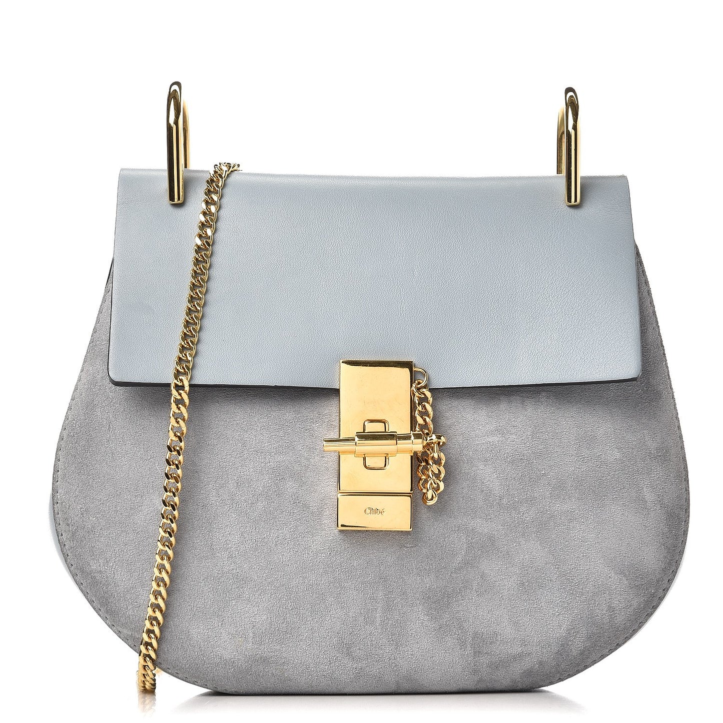 Suede Smooth Calfskin Drew Shoulder Bag Fresh Blue