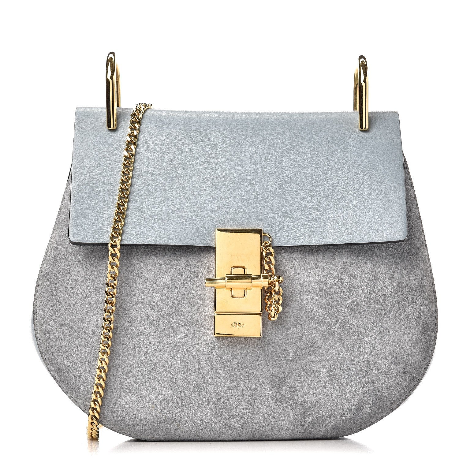 Chloe Suede Smooth Calfskin Drew Shoulder Bag Fresh Blue 1 of 9