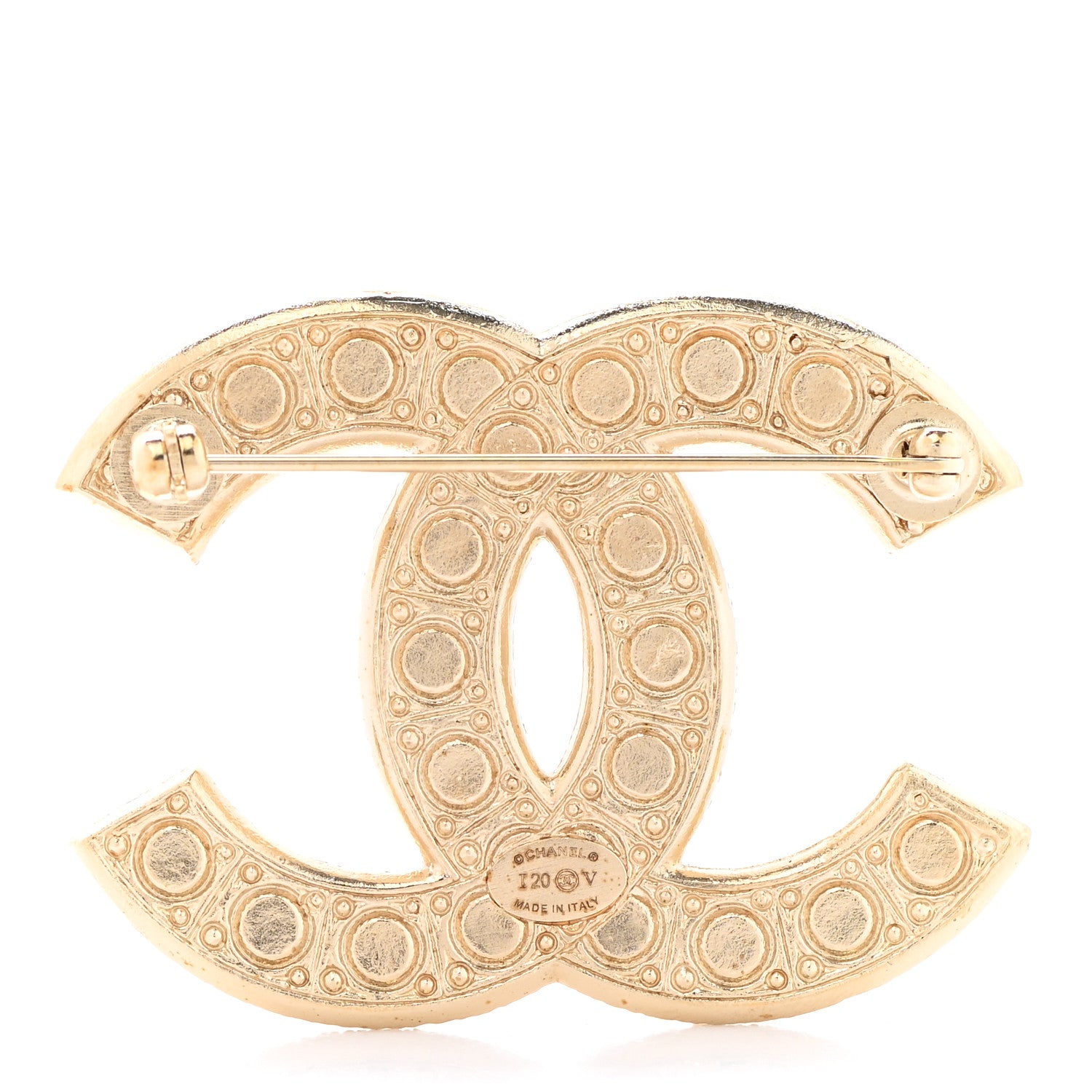 Chanel Metal Crystal Graduated Pearl CC Brooch Gold 3 of 5