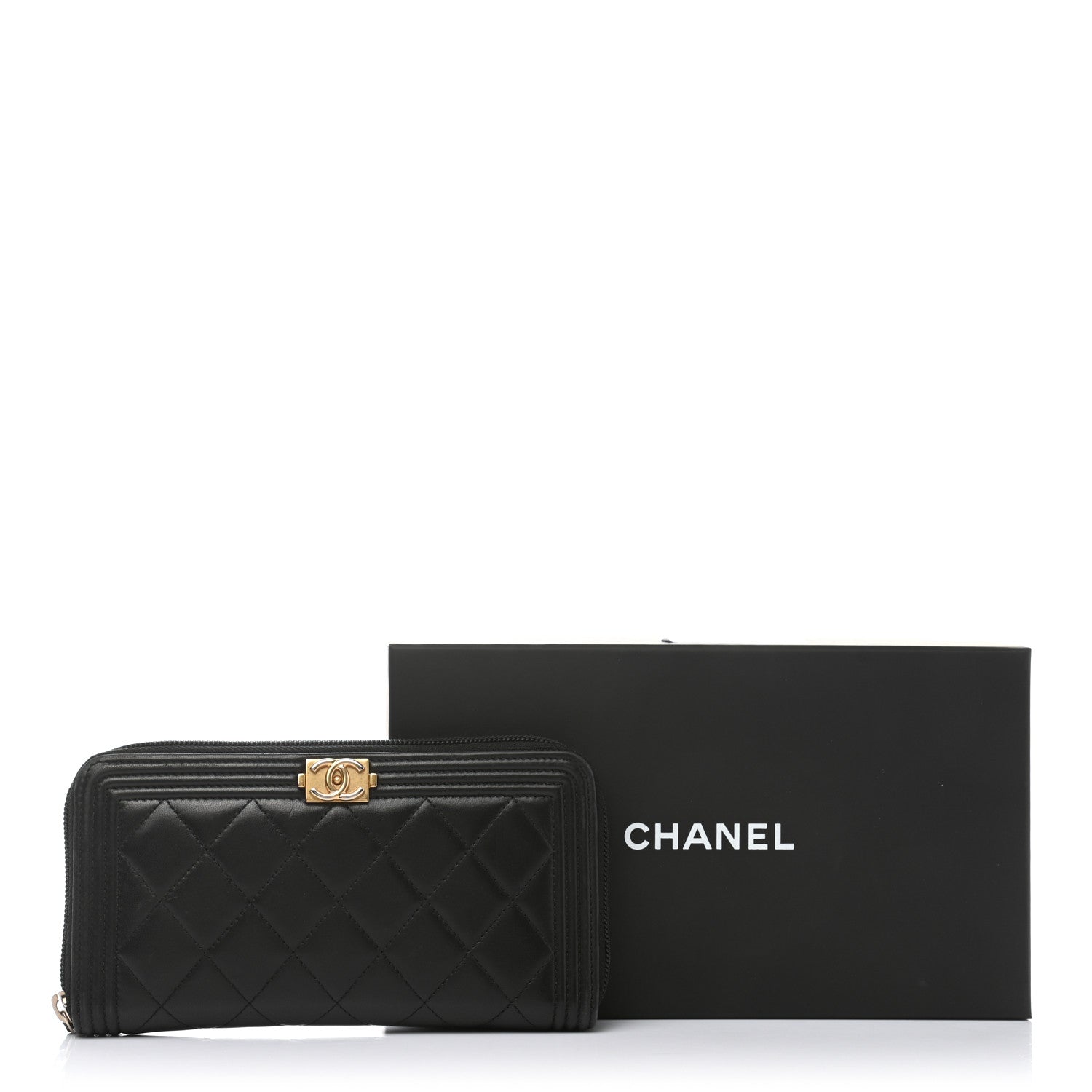 Chanel Lambskin Quilted Boy Zip Around Wallet Black 10 of 10