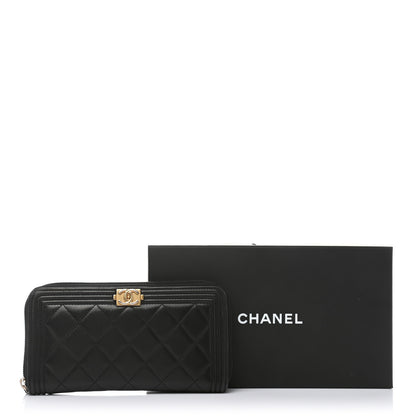 Chanel Lambskin Quilted Boy Zip Around Wallet Black 10 of 10