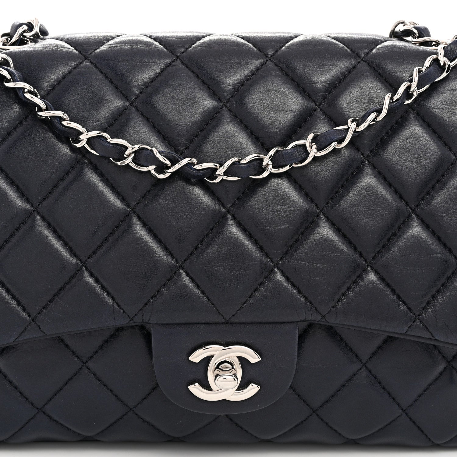 Chanel Lambskin Quilted Jumbo Chanel 3 Flap Navy 8 of 10