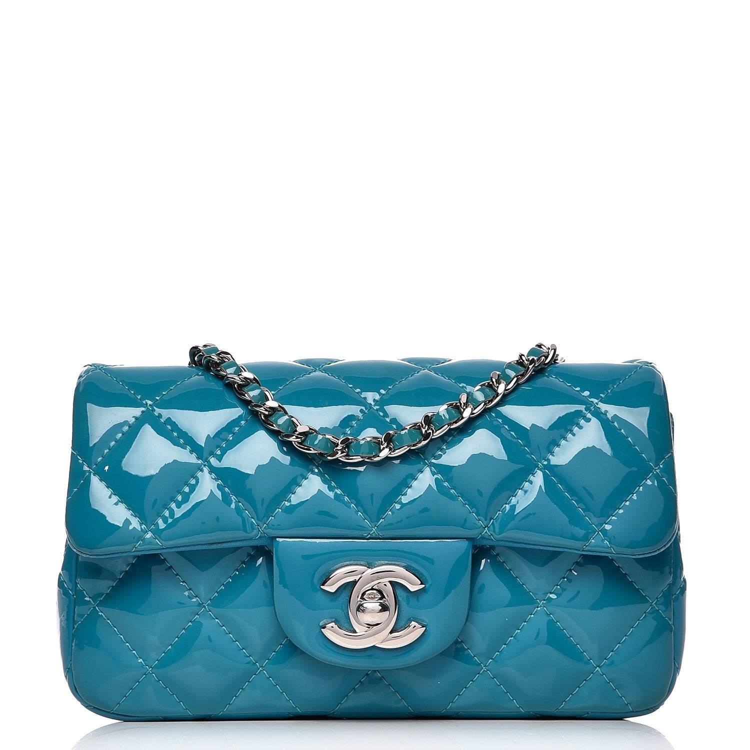 Chanel Patent Quilted Extra Mini Flap Blue 1 of 8