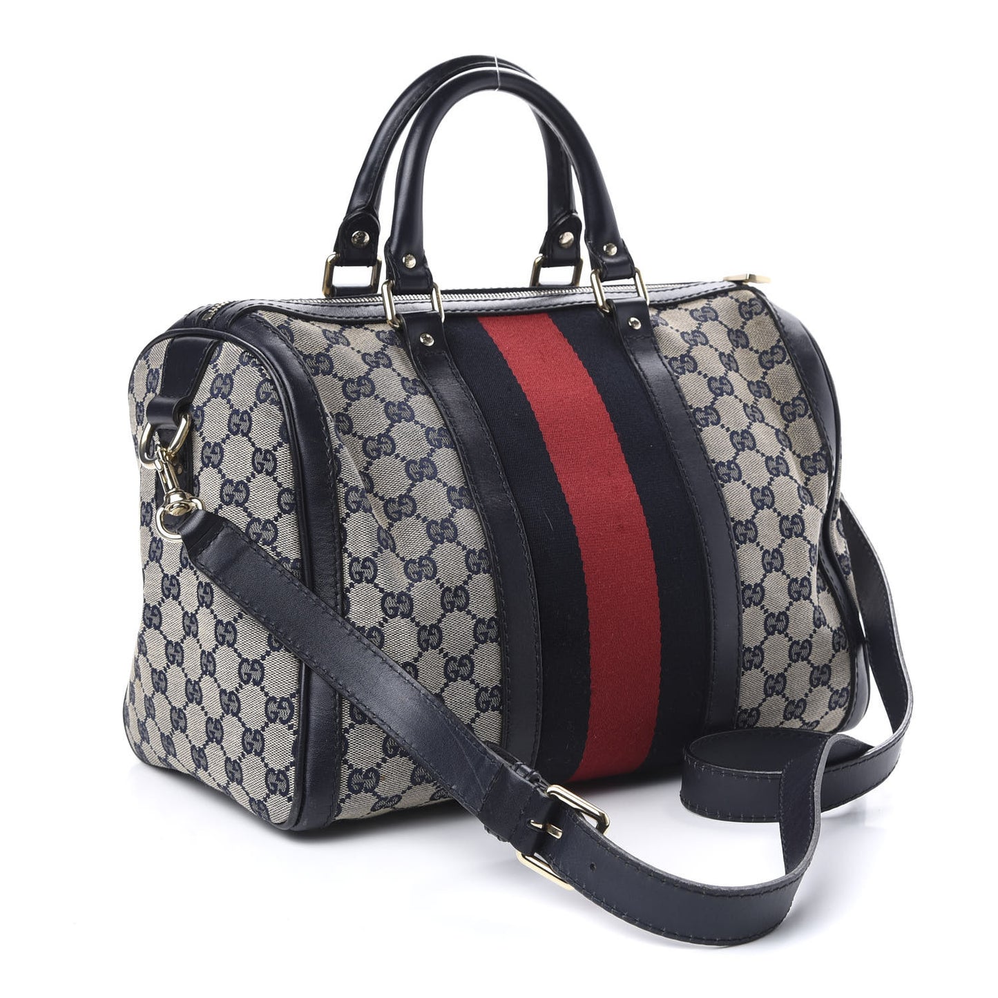Monogram Selleria Calfskin Vintage Web Medium Boston Beige Blue