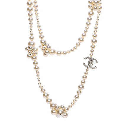 Chanel Pearl Cluster CC Long Necklace Silver 1 of 6