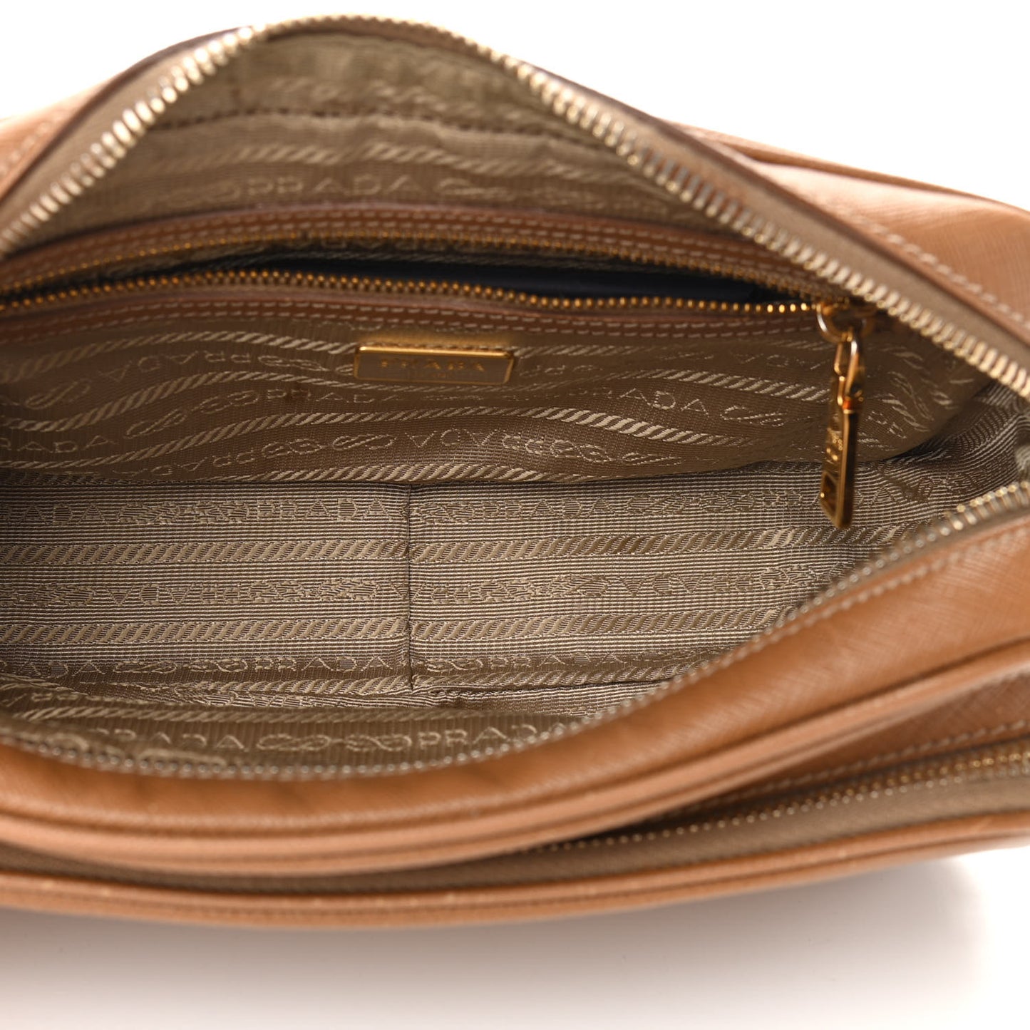 Saffiano Lux Double Zip Crossbody Bag Caramel
