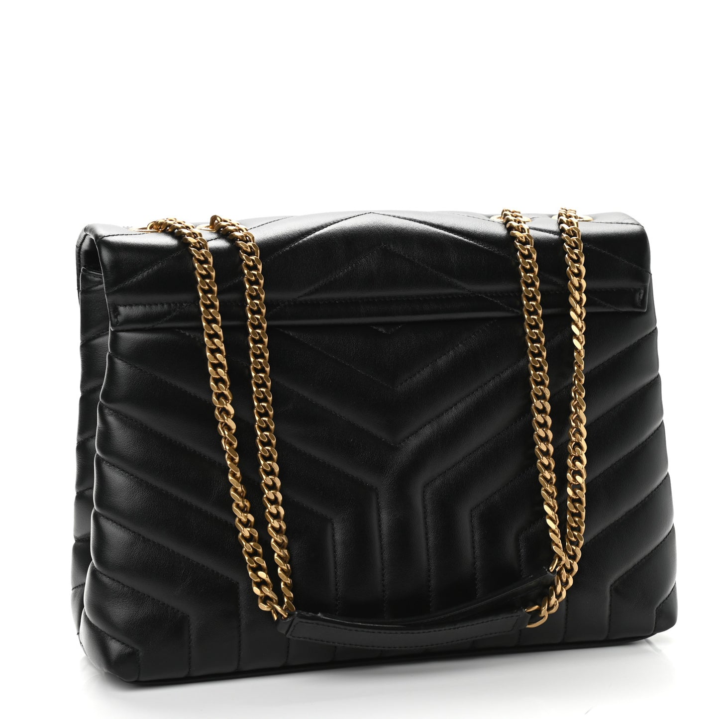 Calfskin Y Quilted Monogram Medium Loulou Chain Satchel Black