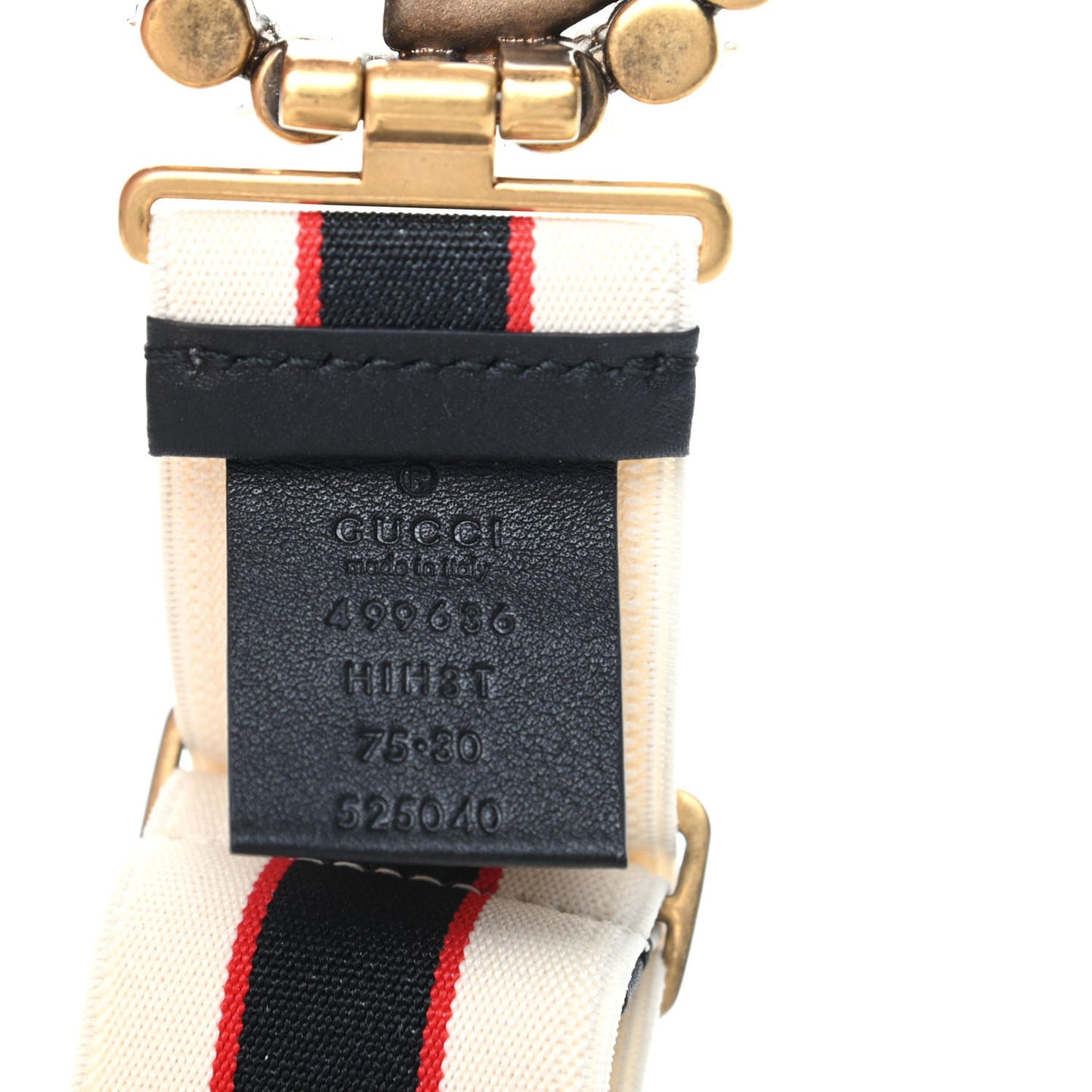 Jacquard Crystal Stripe Double G Belt 75 30 White