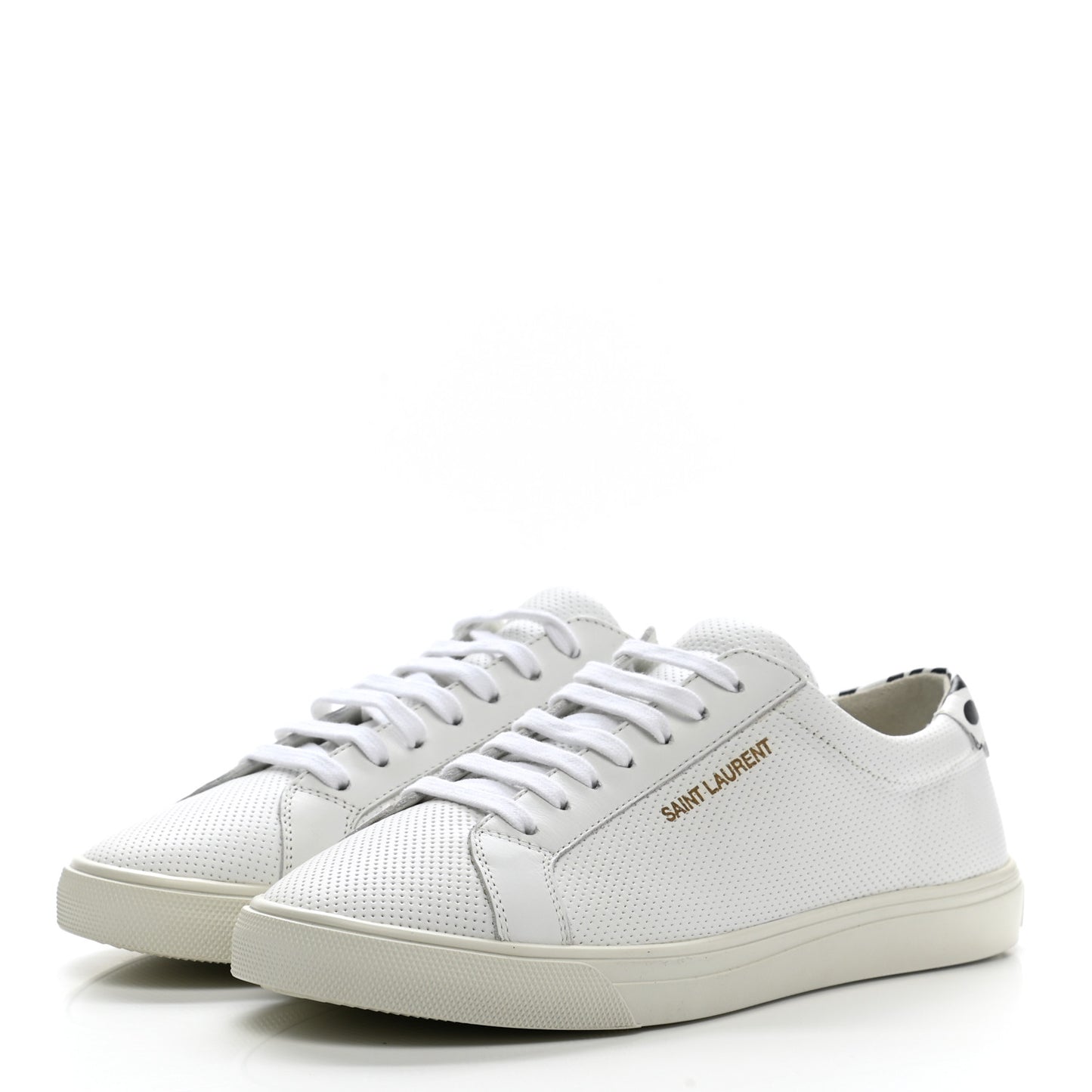 Perforated Calfskin Zebra Print Andy Low Top Sneakers 37 37.5 White