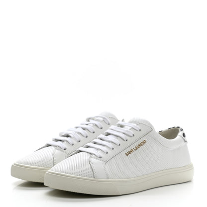 Saint Laurent Perforated Calfskin Zebra Print Andy Low Top Sneakers 37 37.5 White 3 of 9