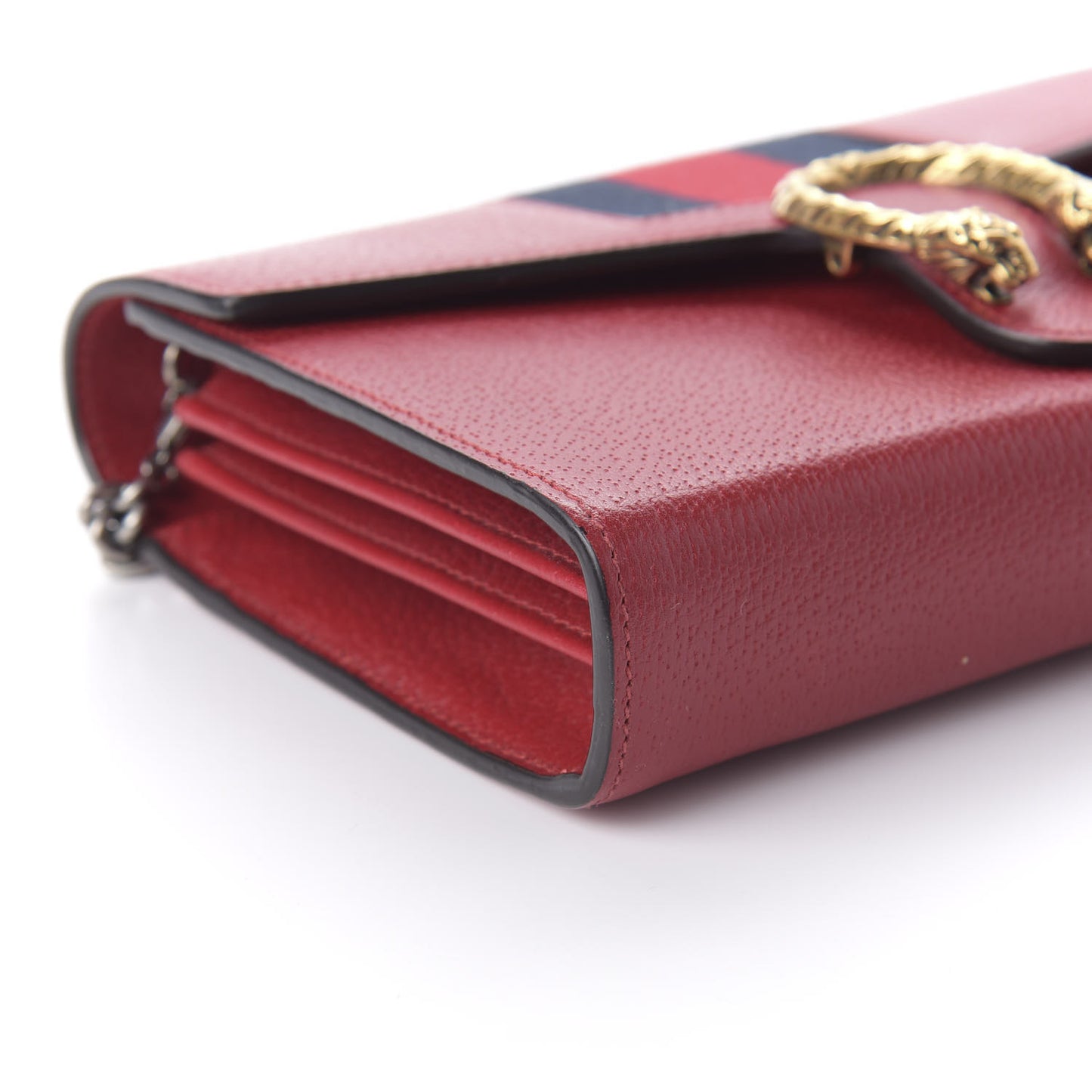 Calfskin Web Mini Dionysus Chain Wallet Hibiscus Red