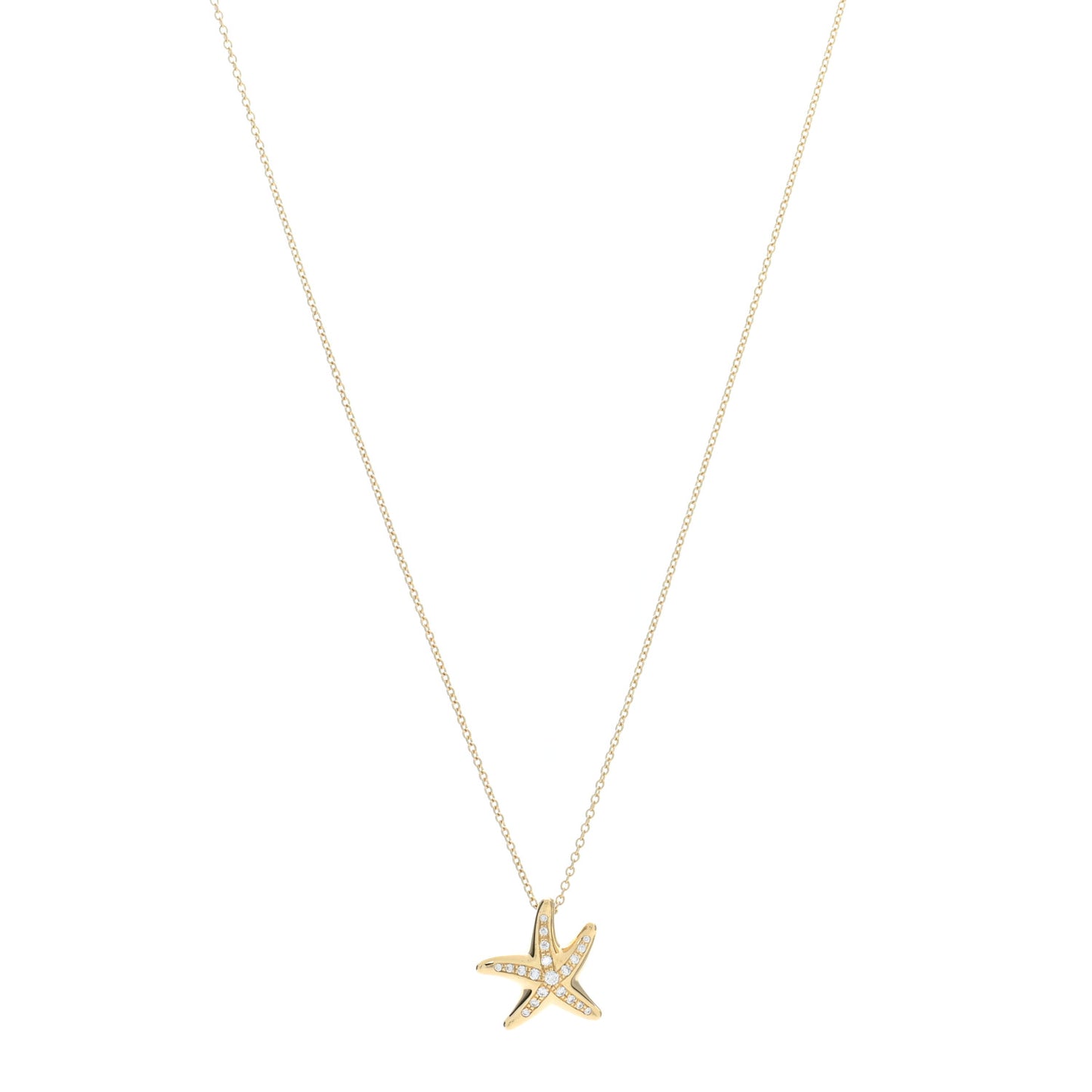 18K Yellow Gold Diamond 15mm Elsa Peretti Pave Starfish Pendant Necklace