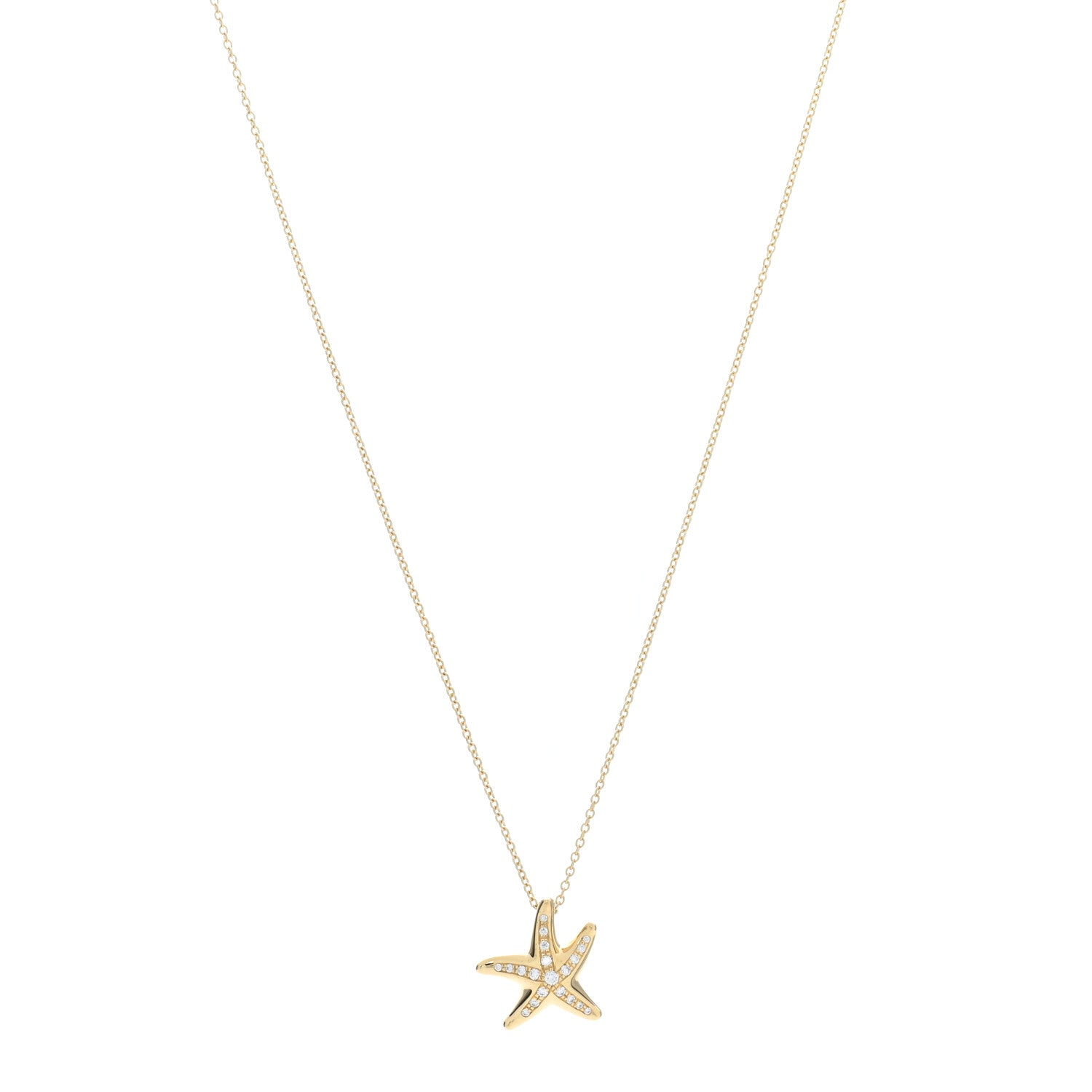 Tiffany 18K Yellow Gold Diamond 15mm Elsa Peretti Pave Starfish Pendant Necklace 1 of 5