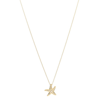 Tiffany 18K Yellow Gold Diamond 15mm Elsa Peretti Pave Starfish Pendant Necklace 1 of 5