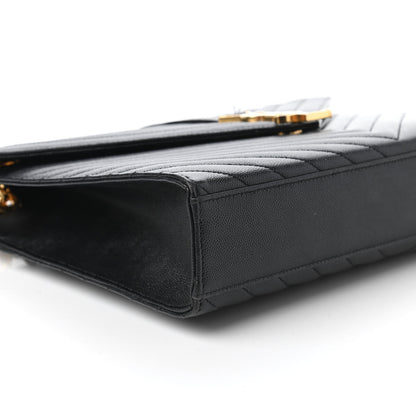 Saint Laurent Grain De Poudre Matelasse Chevron Large Monogram Satchel Black 6 of 11