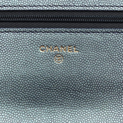 Chanel Iridescent Caviar Quilted Wallet On Chain WOC Dark Blue 6 of 12