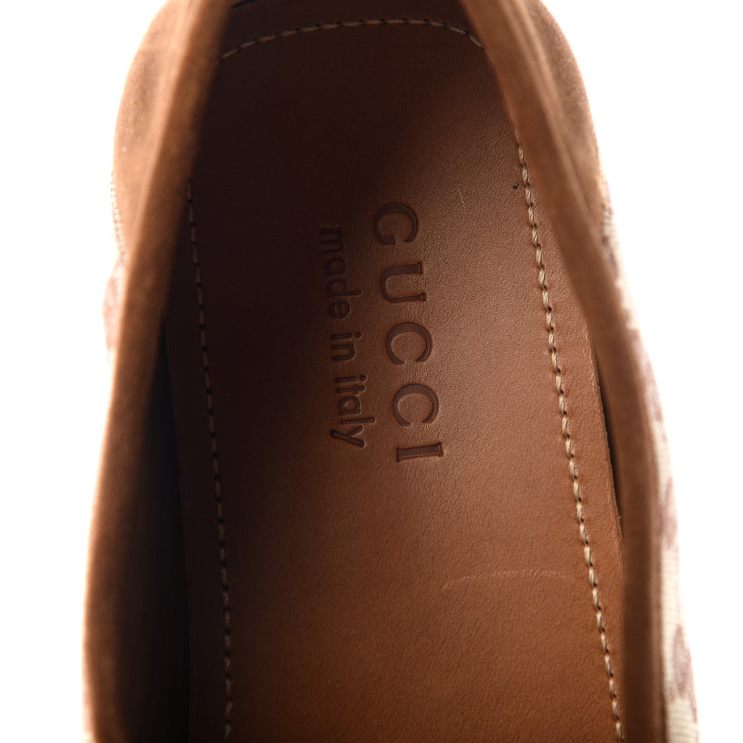 GG Monogram Suede Mens Driver Loafers 8.5 Beige Ruggine Cuir