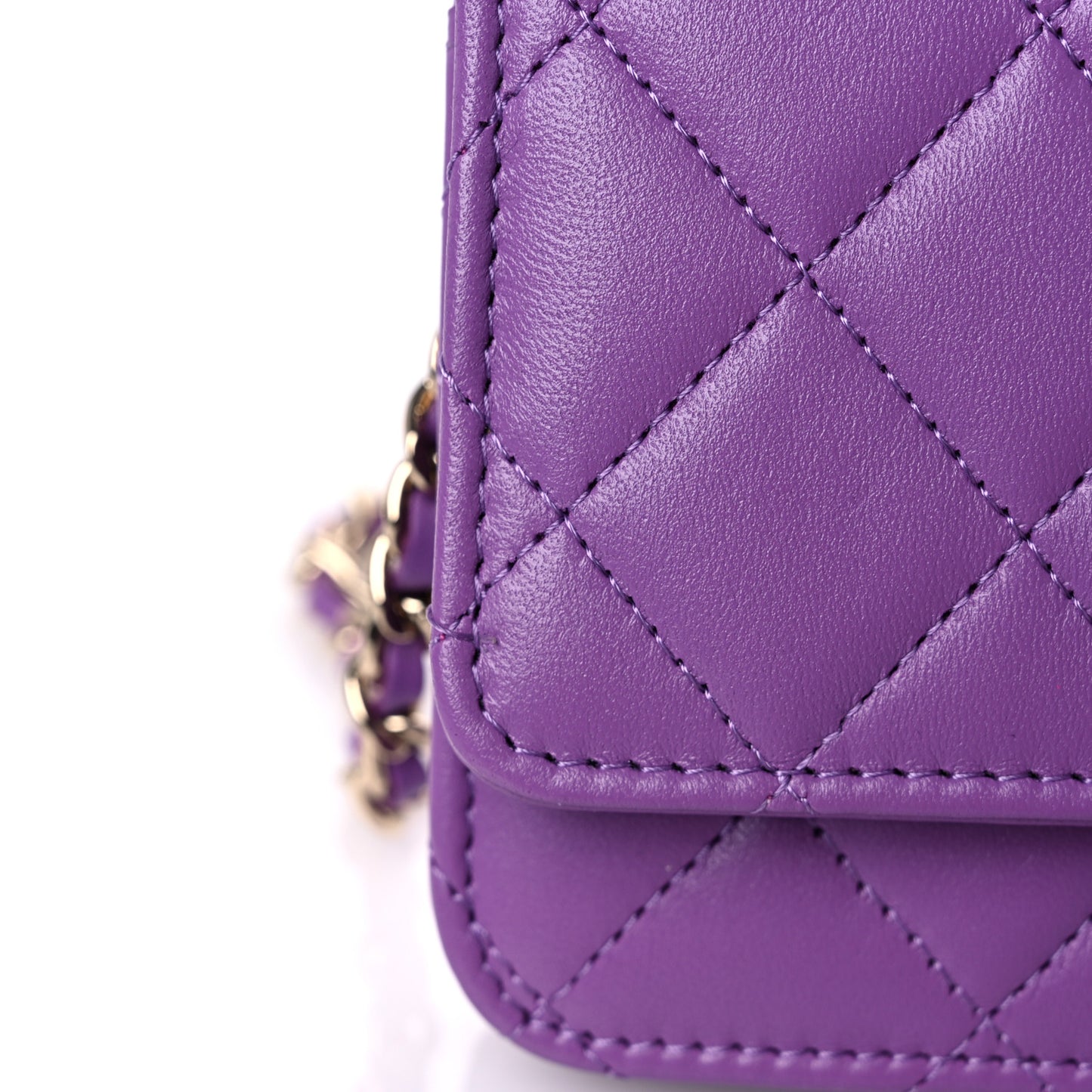 Lambskin Quilted Wallet On Chain WOC Purple