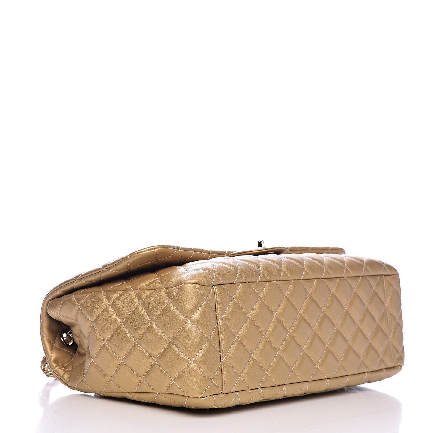 Metallic Calfskin Quilted Small XXL Travel Flap Bag Gold