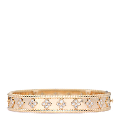 Van Cleef & Arpels 18K Yellow Gold Diamond Perlee Clovers Bangle Bracelet L 1 of 4