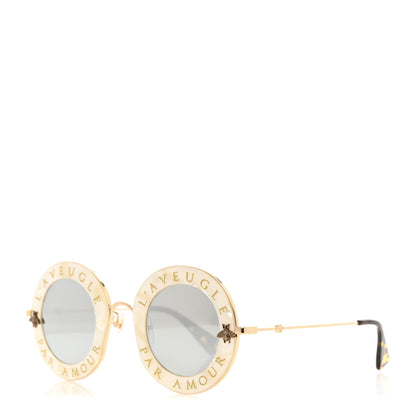 Gucci Metal L'Aveugle Par Amour Round Frame Sunglasses GG0113S White 1 of 8