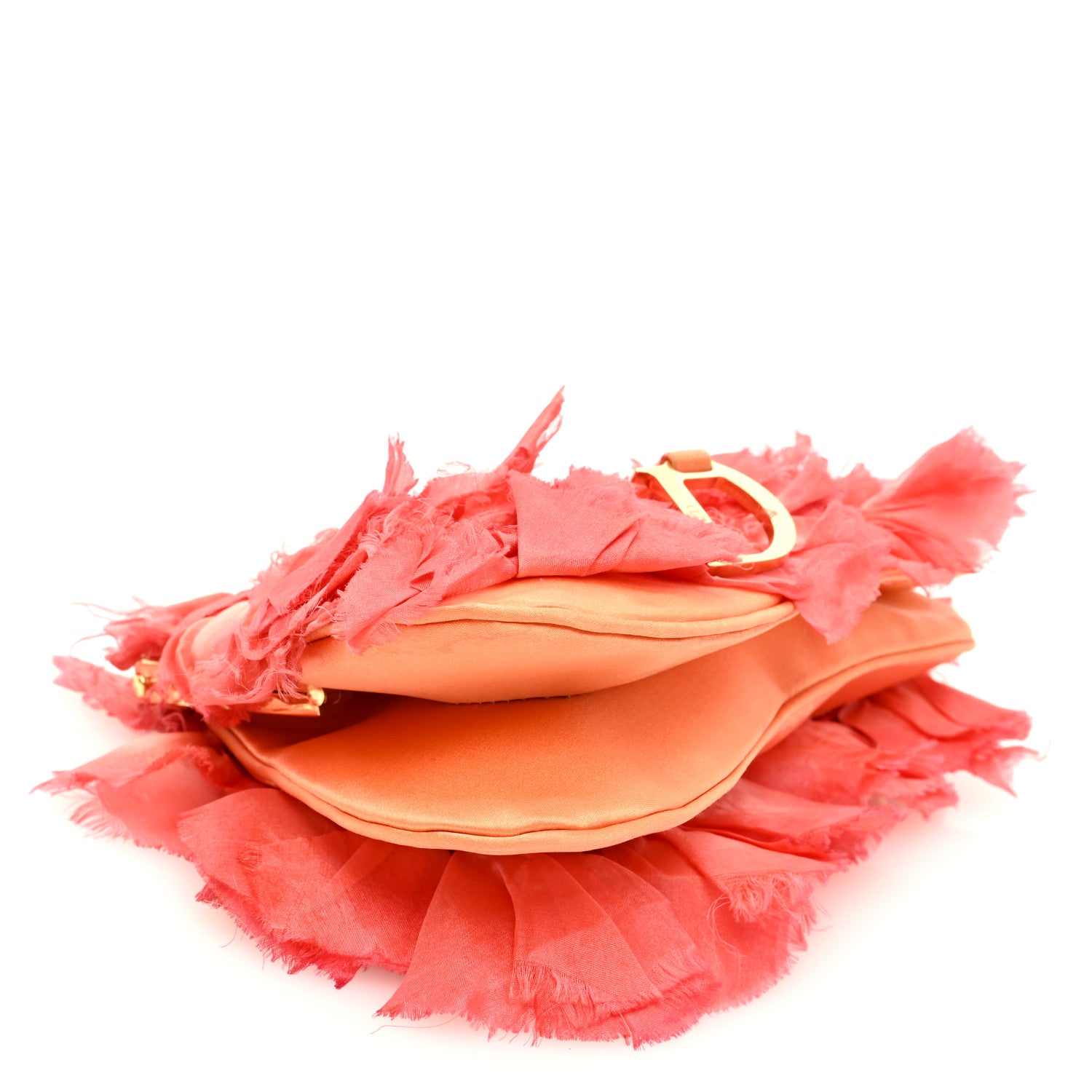 Christian Dior Silk Petal Applique Mini Saddle Orange 4 of 11