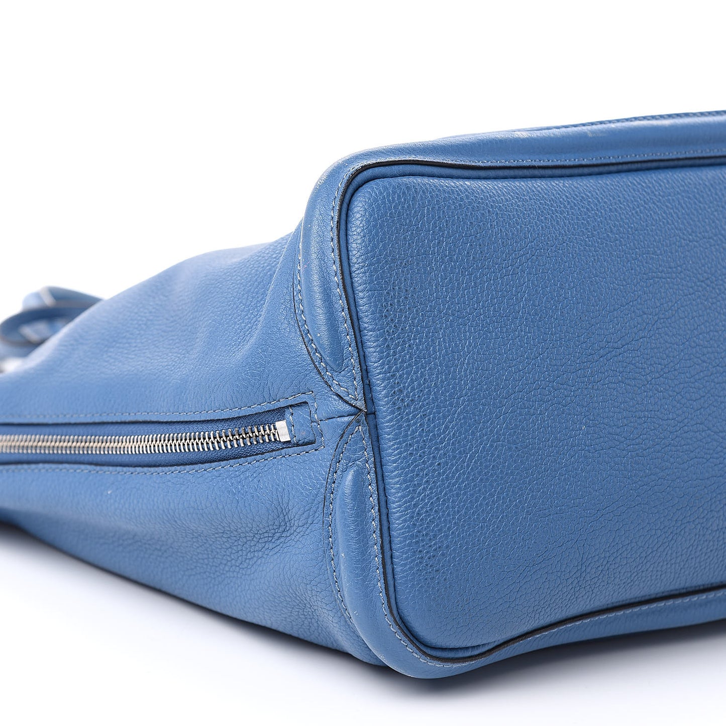 Pebbled Calfskin Skull Padlock Tote Blue