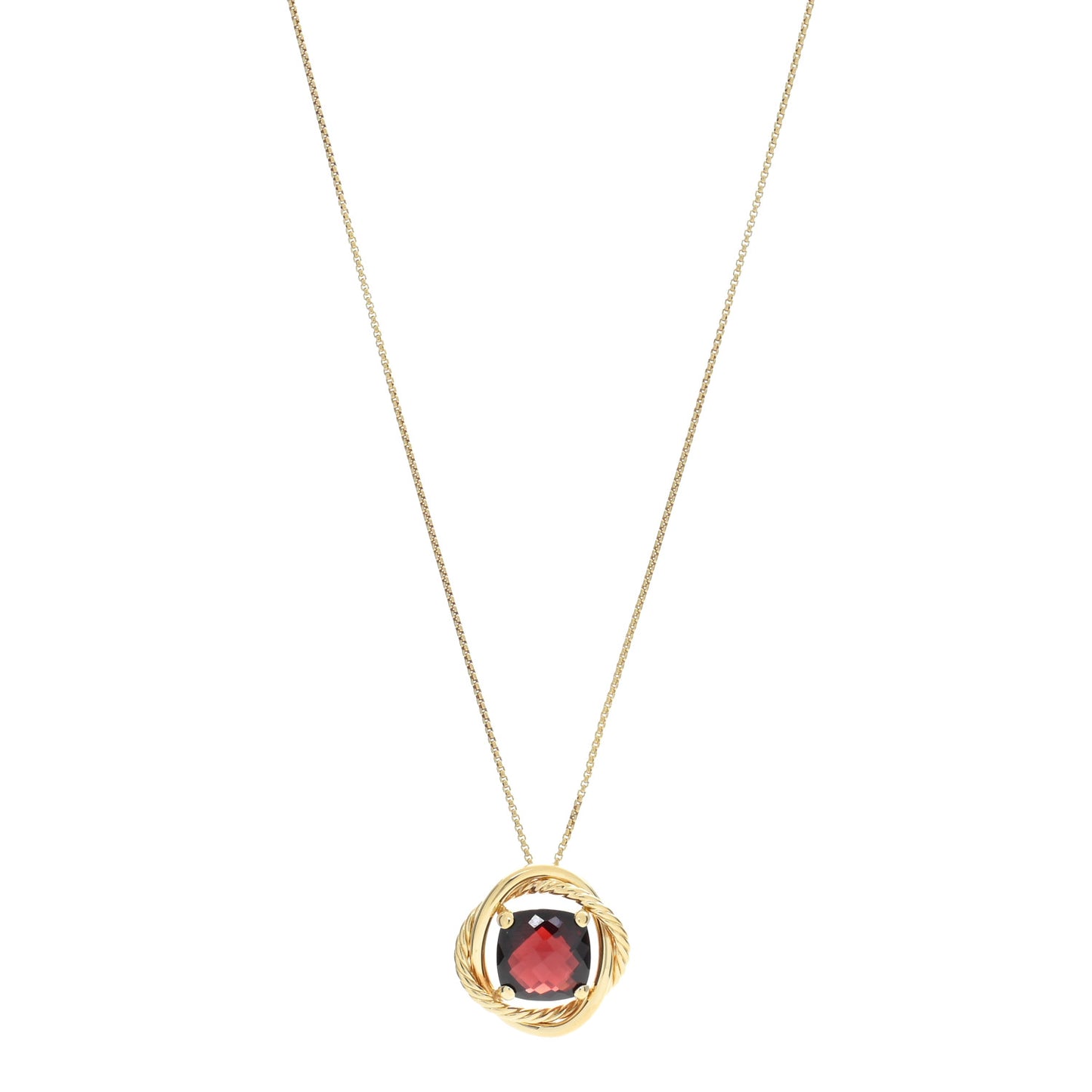 18K Yellow Gold Garnet 14mm Infinity Pendant Necklace
