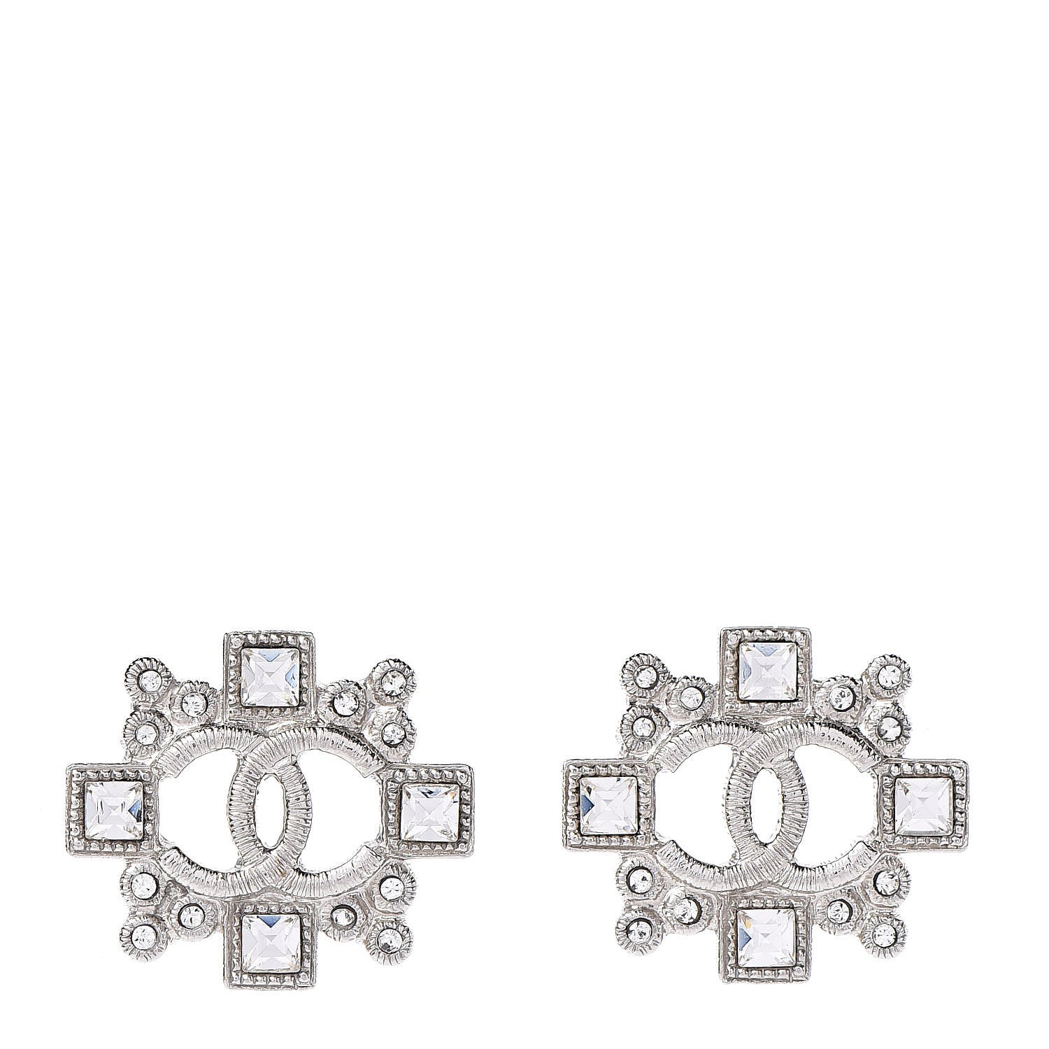 Chanel Swarovski Crystal CC Earrings Silver 1 of 5