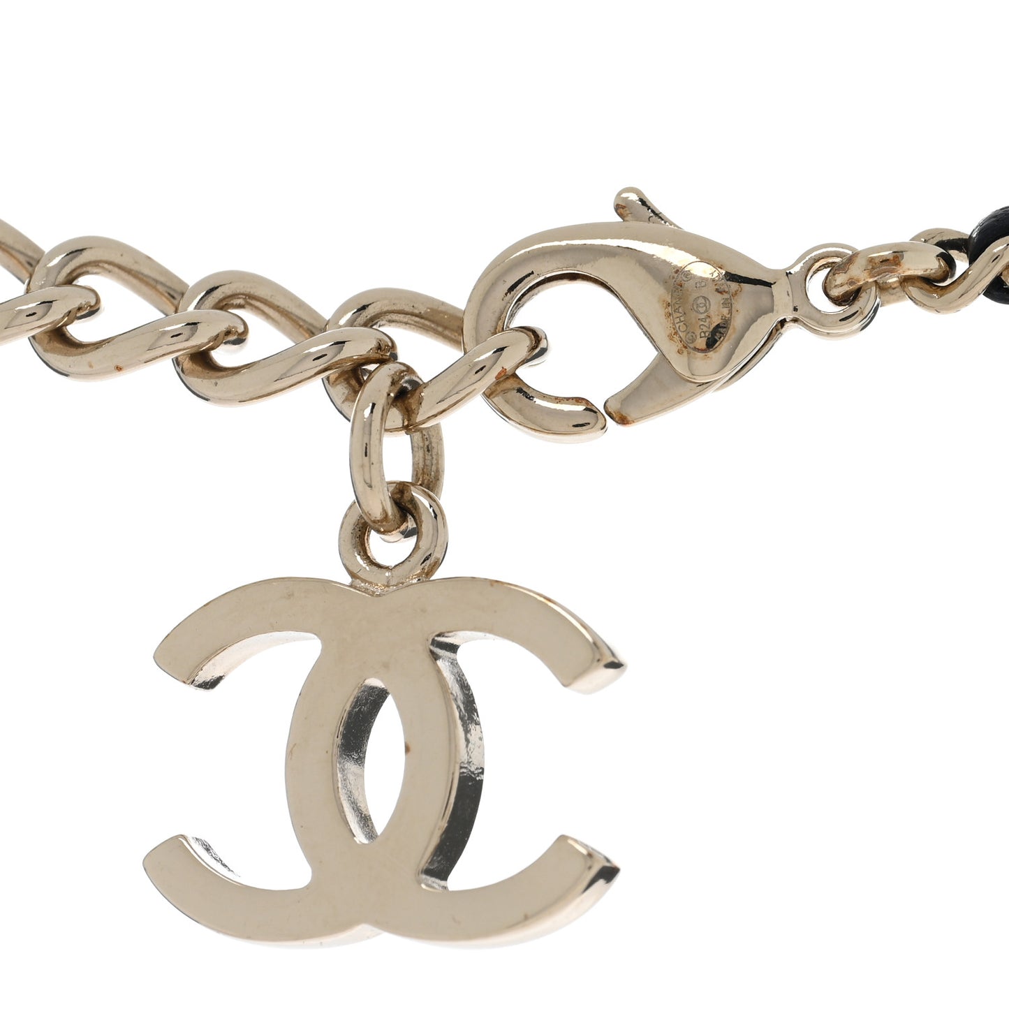 Lambskin Crystal CC Chain Pendant Necklace Black Gold