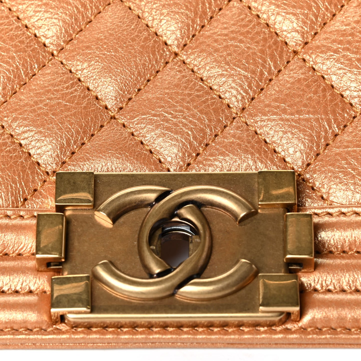 Metallic Calfskin Quilted New Medium Boy Flap Dark Gold