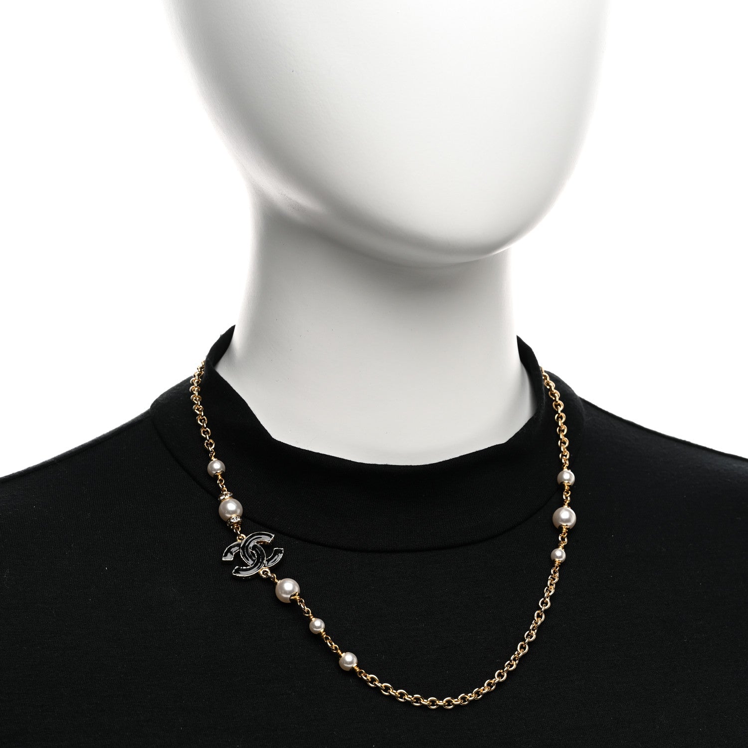 Chanel Pearl Bead Enamel CC Short Necklace Gold Black 2 of 6