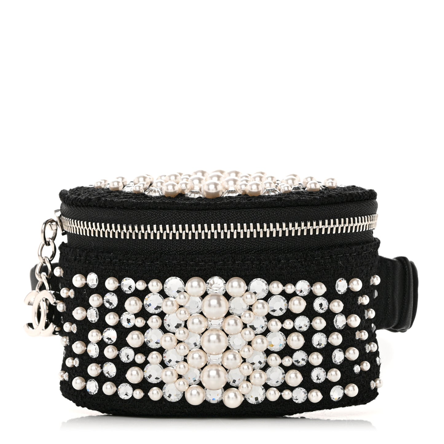 Tweed Pearl Lambskin Quilted Arm Coin Purse Black