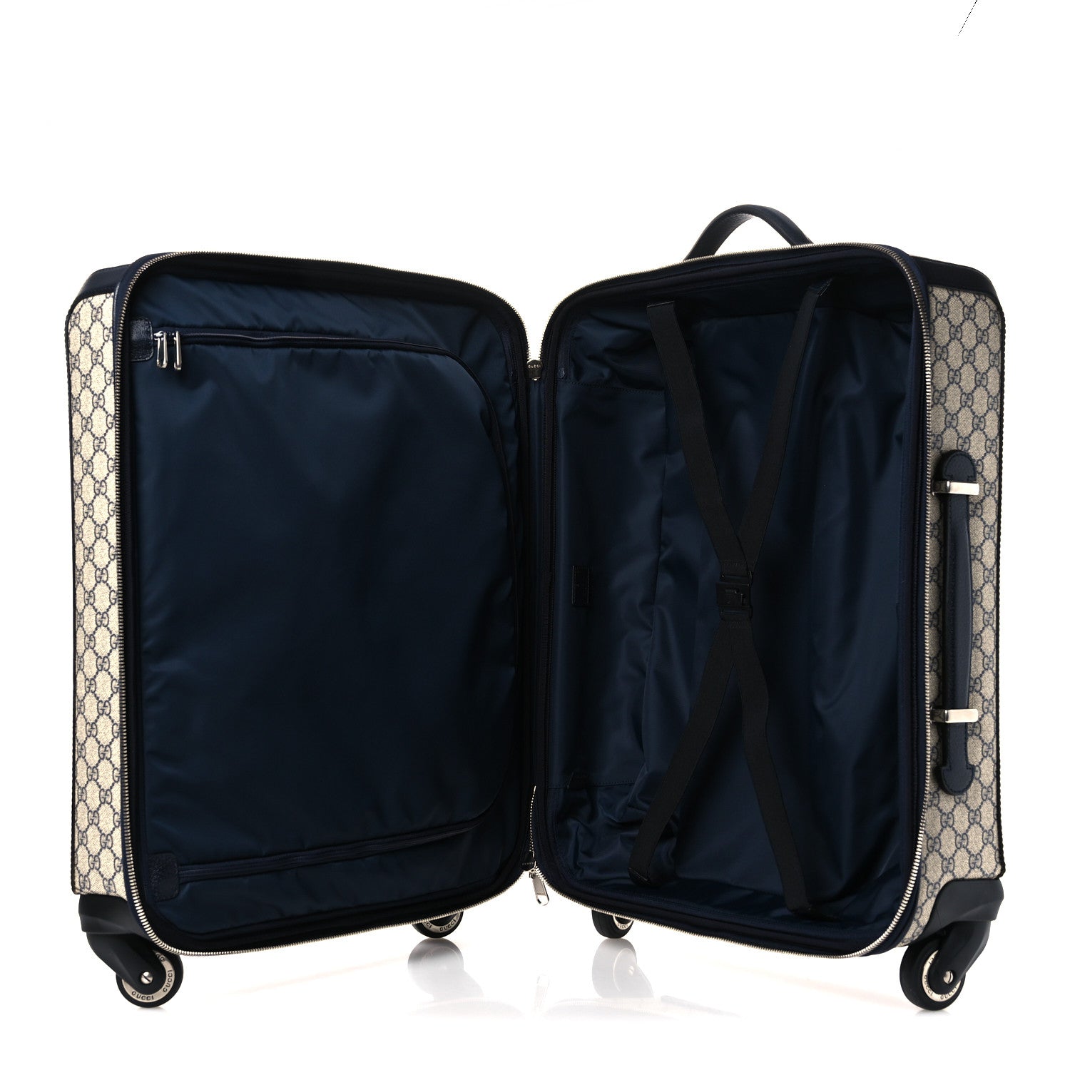 Gucci GG Supreme Monogram Textured Dollar Calfskin Web Savoy Cabin Plus Trolley Beige Blue 4 of 9
