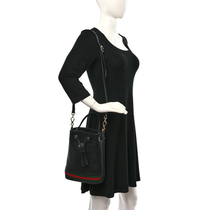 Gucci Glazed Textured Calfskin Web Small Ophidia Bucket Bag Black 2 of 9