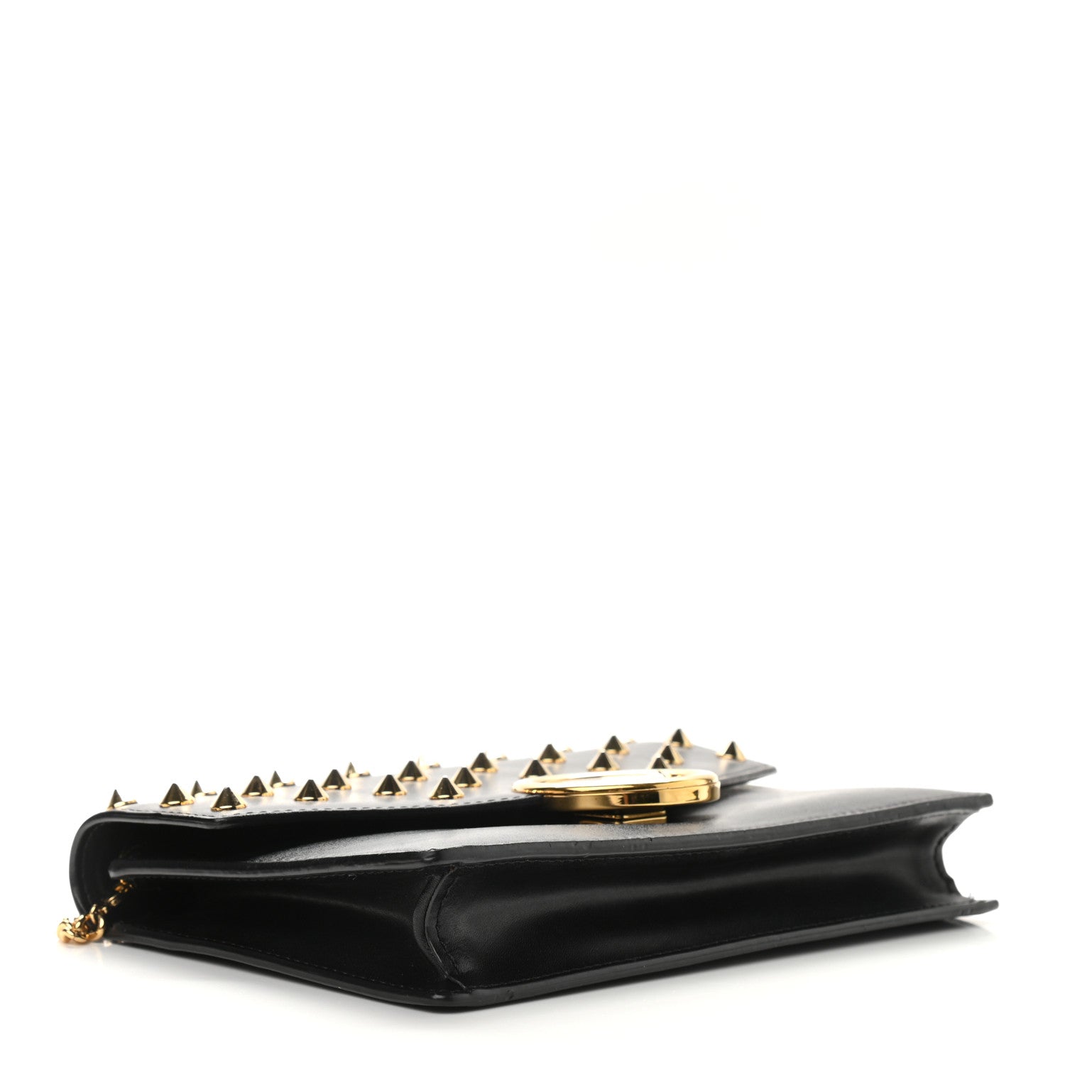 Fendi Vitello Liberty F is Fendi Studded Medium Envelope Wallet on Chain Black 4 of 10