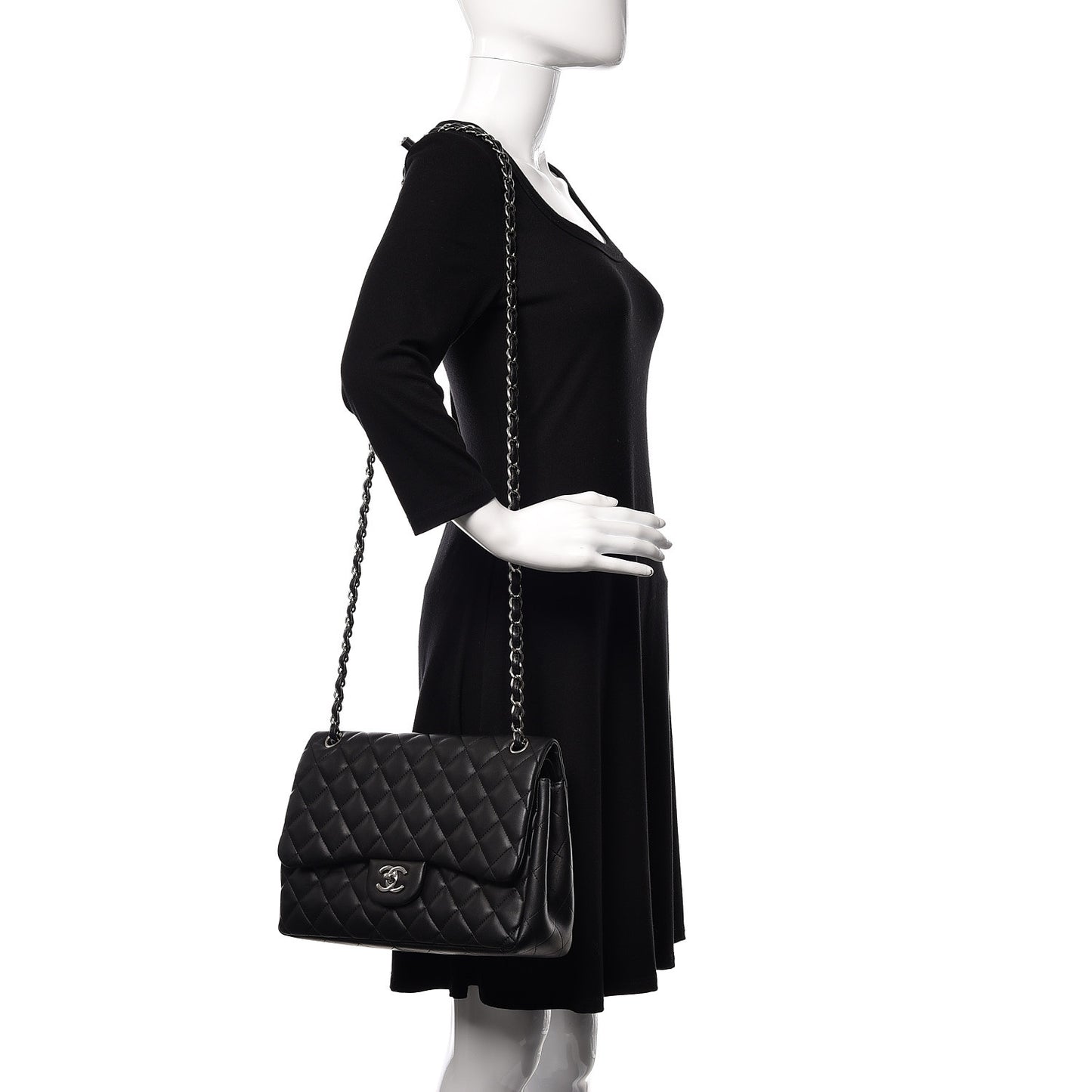 Lambskin Quilted Jumbo Double Flap Black