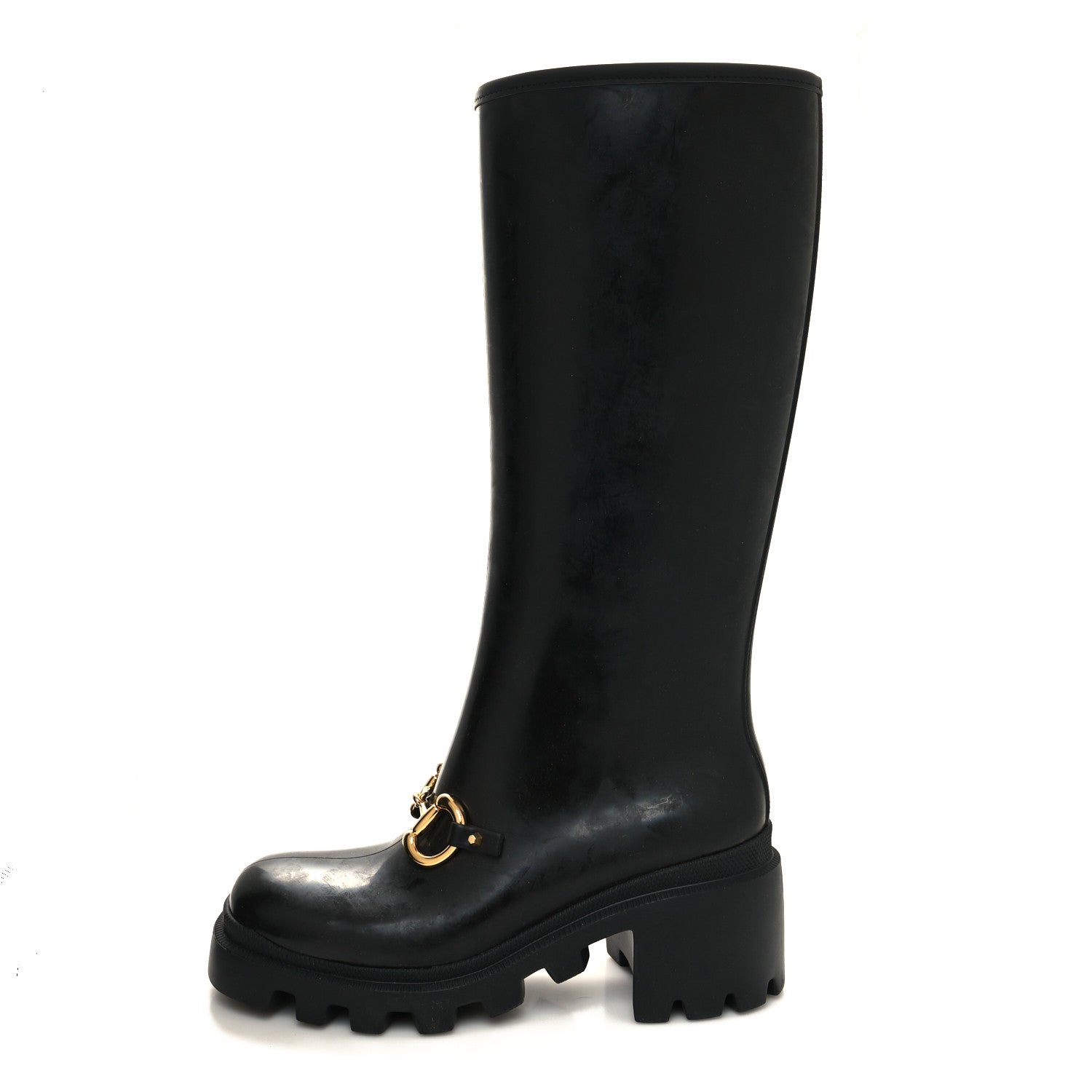 Gucci Rubber Horsebit Knee High Boots 37 Black 1 of 7