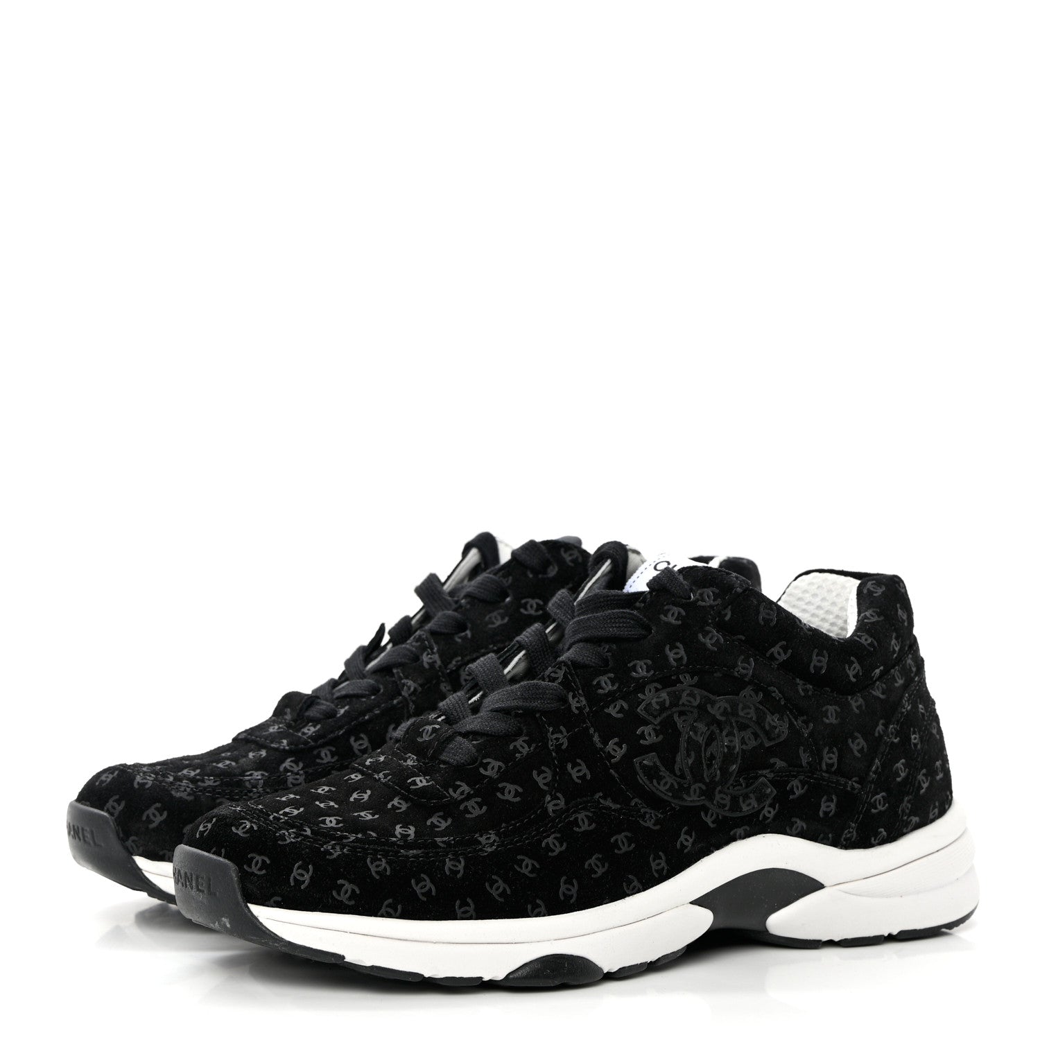Chanel Suede Calfskin Printed CC Sneakers 38.5 Black 3 of 9
